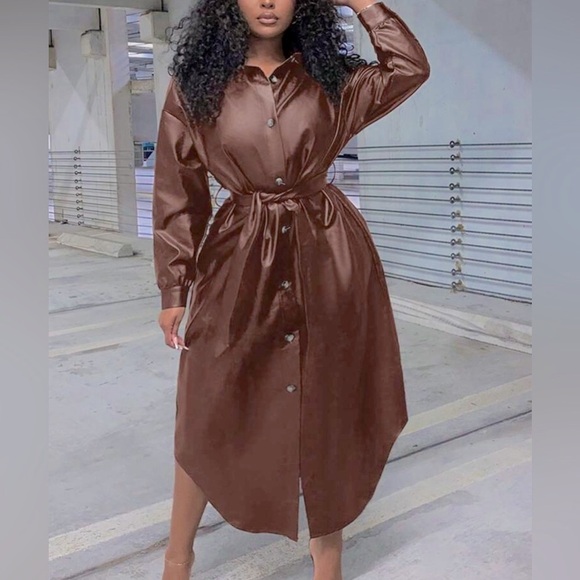 Women’s Solid Button Front PU Leather Coat - Picture 3 of 4